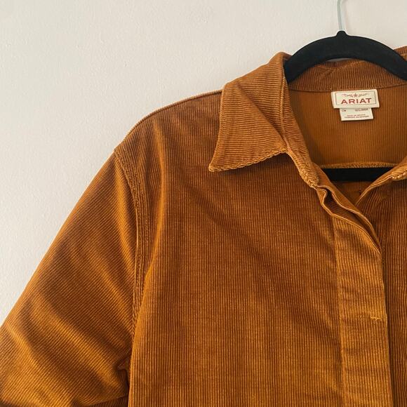 Ariat Burnt Orange Corduroy Short Sleeve Button Down Knee Length Dress Small - Picture 4 of 13